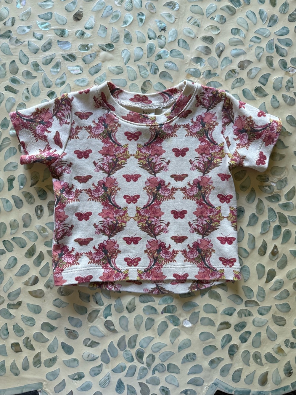 kate quinn Pink Butterfly Floral Short Sleeve Tee